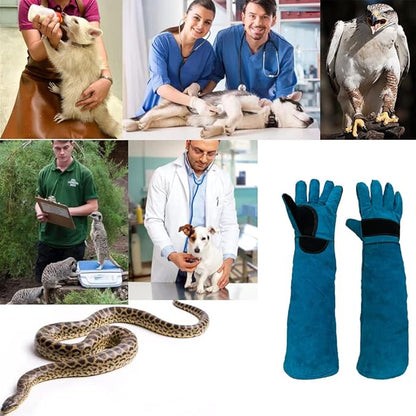 Animal Handing Gloves Bite Proof 23.7 Inch Kevlar Reinforced Multipurpose Pet Leather Glove Padding Dog,Cat Scratch,Bird Handling Falcon Gloves Grabbing,Reptile Squirrel Snake Bite