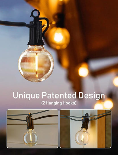 Brightown LED String Lights Outdoor 100Ft Waterproof G40 Patio Lights with 102(2 Spare) Led Shatterproof Bulbs, LED Globe Hanging Light for Porch Bistro Balcony Backyard Decor, E12 Socket, 2200K