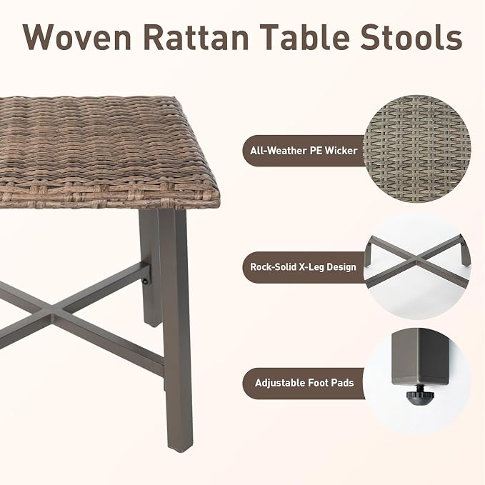 Rattan Side Table for Outdoor, Small Patio Table & Balcony End Table with Handwoven Wicker Design, Compact Square Accent Table for Porch Garden Deck