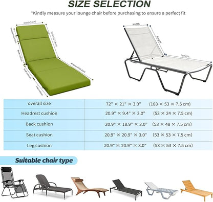 Outdoor Chaise Lounge Cushion 72" x 21" x 3", 4-Section Folding Patio Lounge Chair Cushion with Ties, Waterproof & Fade Resistant Replacement Cushion for Pool, Patio, Deck (Teal, 1 Pcs)