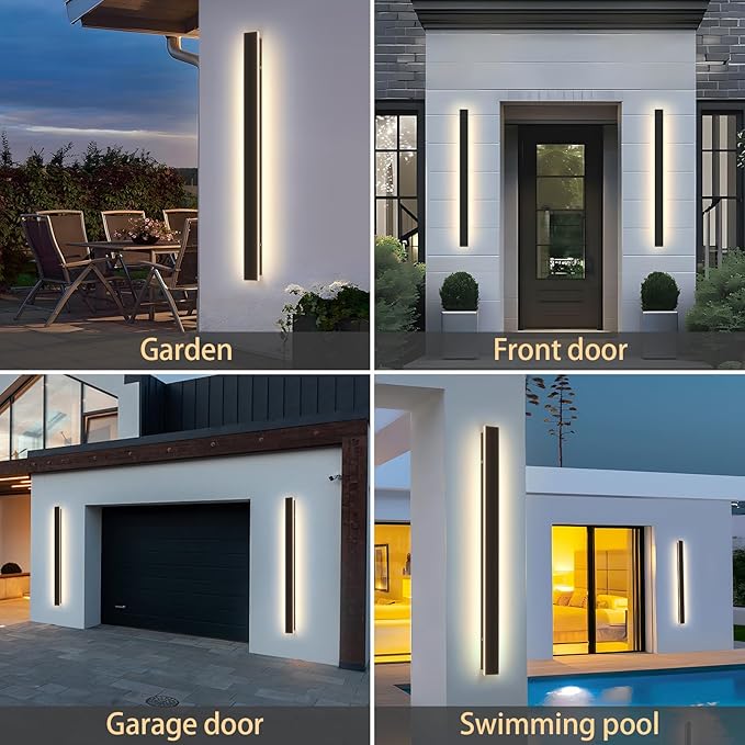 Modern Linear Outdoor Wall Light 39.4Inch 3000K IP65 Waterproof Long Strip Wall Lights Fixture Porch Lights Exterior Lighting Fixture for Patio & Front Door