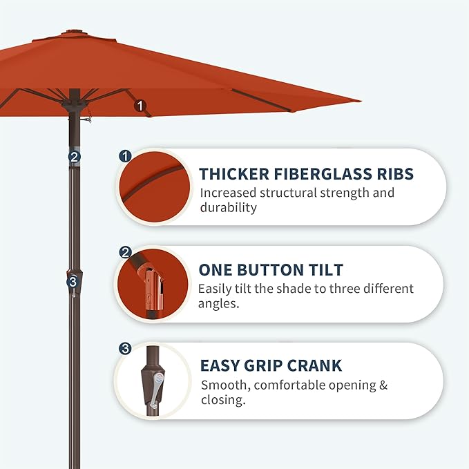 PatioKingdom 11FT Patio Umbrella,Outdoor Umbrella with Push Button Tilt and Crank,Market Table Umbrella with 8 Sturdy Fiberglass Ribs UV Protection(Orange, 11FT)