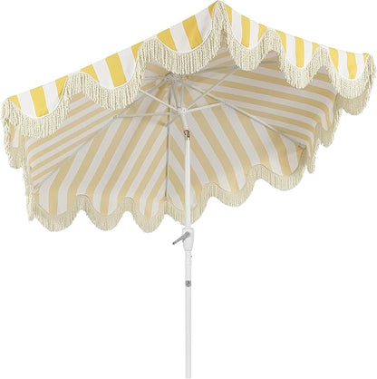 JONATHAN Y UMB1001 Collins 9 ft. Classic Cottage Tassel Market Patio Umbrella with Auto-Tilt, Crank, Wind Vent and UV Protection