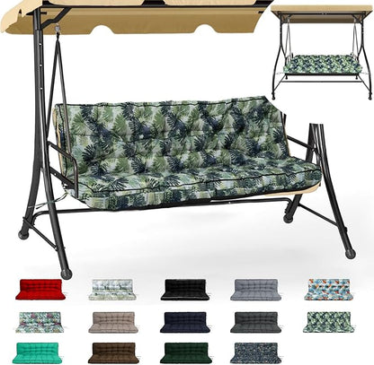 Swing Replacement Cushions with Backrest, 2 or 3 Seater Waterproof Non-Slip Overstuffed Swing Pad, Indoor/Outdoor Bench Cushion for Porch Chair Swing Garden Furniture (Leaves, 40 * 63 in)