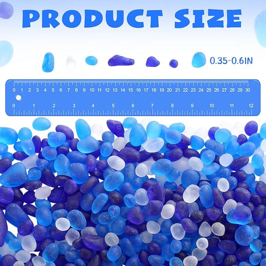 Sea Glass Stones, 3.3LB Decorative Frosted Glass Pebbles Gemstones - Suitable for Aquarium Rocks, Fish Tank Gravel, Vase Fillers, DIY Crafts, and Home Decor(Blue)