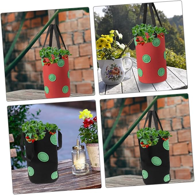 TOYANDONA 2pcs Vertical Hanging Strawberry Planting Bags 12-Pocket Non-Woven Fabric Planters for Outdoor Gardening, Vegetable and Tomato Nursery Grow Bags Multi-Hole Design