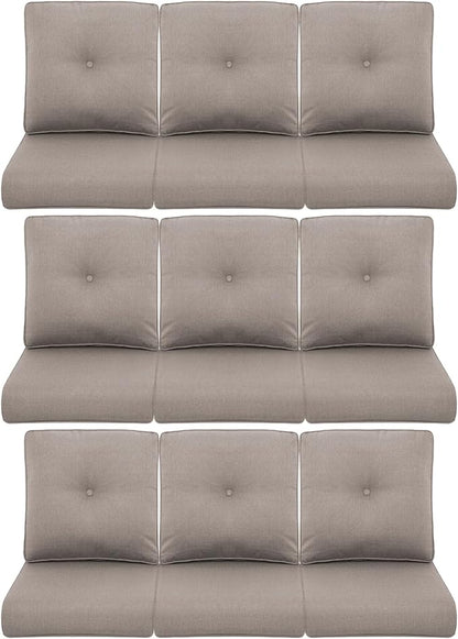 9-Piece Outdoor Patio Cushion Set - Fade & Water Resistant with Removable Olefin Cover, 22x24x4 Inch Memory Foam Cushions for Wicker Sectional Sofa – Grey/Buckle
