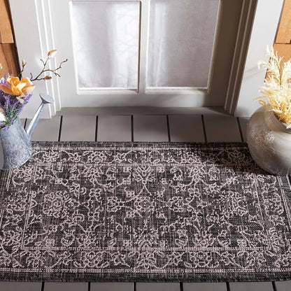 SAFAVIEH Washable Rug Outdoor Courtyard Collection - 2' x 3'7", Black & Ivory, Non-Shedding & Easy Cleaning, Ideal for Patio, Front Door, Entryway, Doormat (CY8680-36621)