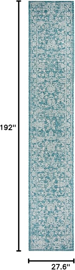 SAFAVIEH Washable Rug Outdoor Courtyard Collection - 2'3" x 16' Runner, Turquoise, Non-Shedding & Easy Cleaning, Ideal for Patio, Entryway, Mudroom, Hallway, Kitchen (CY8680-37221)