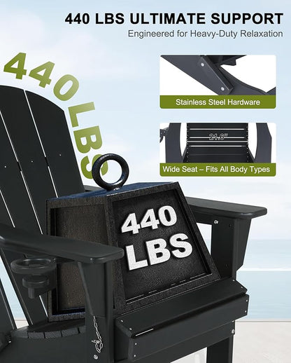 Folding Adirondack Chairs Set of 6- Plastic Adirondack Chairs with Cup Holder, Weather Resistant for Outdoor, Patio, Lawn, Garden, Backyard Deck, Fire Pit - Black