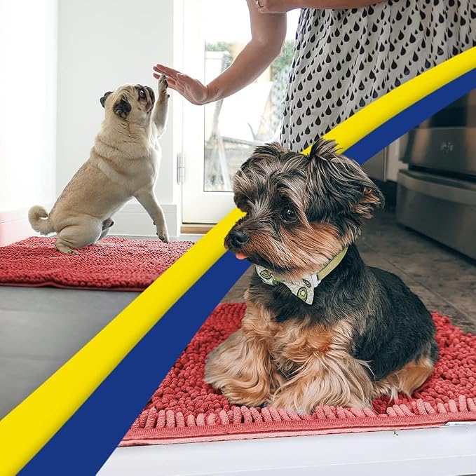 Muddy Mat® | Super Water Absorbent Door Mat Indoor, Microfiber Quick Dry Chenille Entryway Rug, Slip Resistant Front Door Mat, Indoor Mats for Entryway, Machine Washable Pet Rug, Red 36"x60"