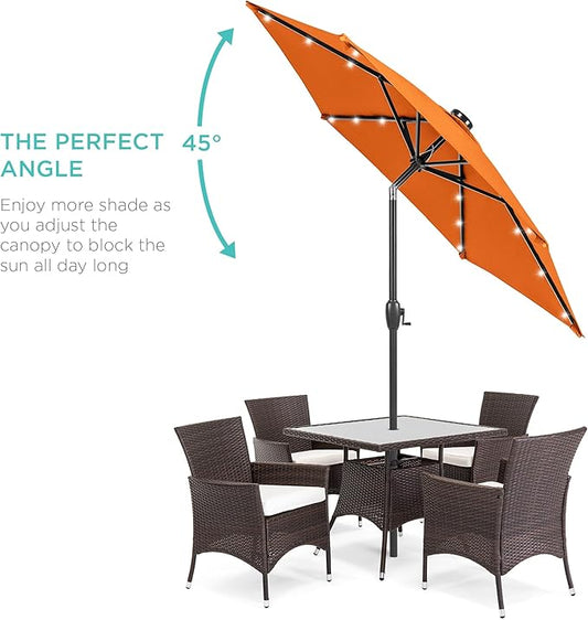 Best Choice Products 7.5ft Outdoor Solar Market Table Patio Umbrella for Deck, Pool w/Tilt, Crank, LED Lights - Orange
