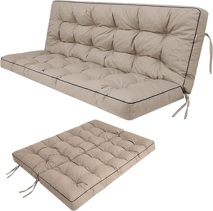 Swing Replacement Seat Cushions, 2-3 Seater Bench Cushions for Outdoor Furnitur with Backrest, Garden Recliner Seat Cushions Waterproof Sofa Pads (Khaki, 70.8x40in)