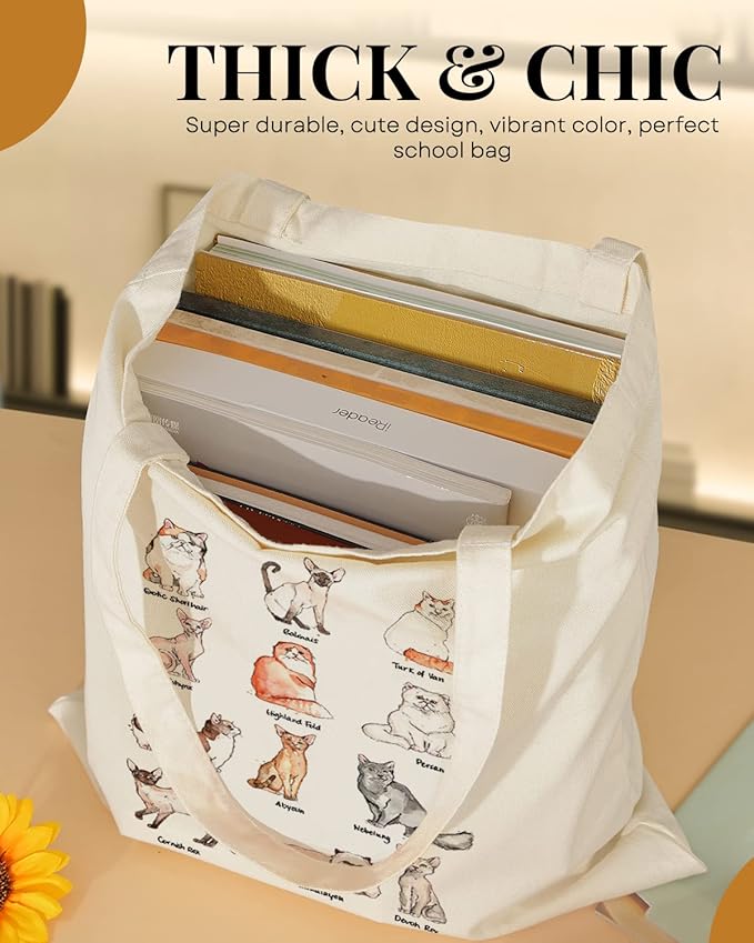 AUSVKAI Canvas Tote Bag Aesthetic for Women, Cute Reusable Cloth Cotton Bags for Shopping Beach Grocery