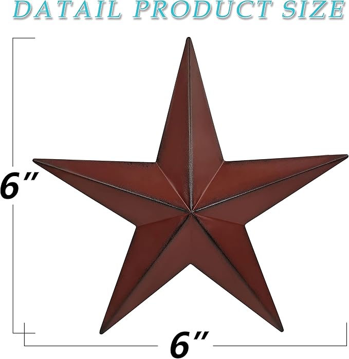JoyEvy 6"（6pieces Red Black Barn Star Texas Stars Art-Metal Stars for Outside Rustic Vintage Western Wall Decor Country Home Farmhouse Wall Decorations
