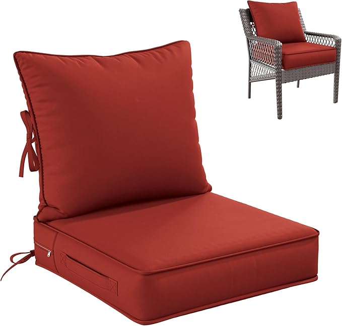 Premium Outdoor Seat Cushion Chair Cushions for Patio Furniture 19 L X 19 W X 4 H Waterproof & Fade Resistant Deep Seat and Backrest Cushion Set with Removable Covers for Chair, Sofa