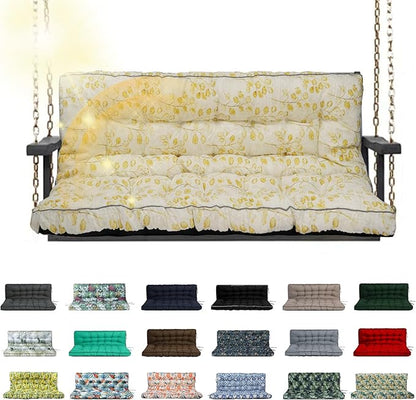 Porch Swing Cushion Three Seat, Waterproof Swing Cushions Replacement with Backrest, Outdoor Garden Furniture Patio 4" Thickened Cushions with Ties (Yellow Leaves, 40 x 63in)