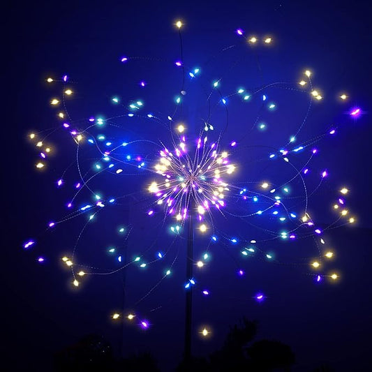 JJGoo Solar Firework Lights, 2 Pack 180 LEDs 2 Lighting Modes Solar Lights Outdoor Waterproof for Garden Patio Walkway Pathway Party Wedding Christmas Decorative - Colorful