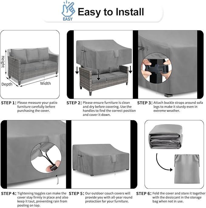 OutdoorLines Outdoor Waterproof Patio 3-Seater Couch Cover - UV Resistant Patio Sofa Furniture Covers Weatherproof Heavy Duty Glider Covers for Outdoor Furniture, 88Wx32.5Dx33H Inches, Gray
