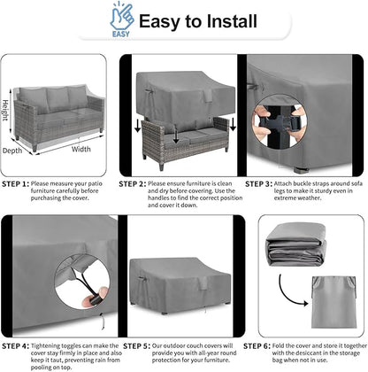 OutdoorLines Outdoor Waterproof Patio 3-Seater Couch Cover - UV Resistant Patio Sofa Furniture Covers Weatherproof Heavy Duty Glider Covers for Outdoor Furniture, 88Wx32.5Dx33H Inches, Gray