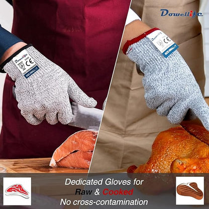 Dowellife Cut Resistant Gloves Food Grade Level 5 Protection, Safety Kitchen Cuts Gloves for Oyster Shucking, Fish Fillet Processing, Mandolin Slicing, Meat Cutting and Wood Carving. (Large-2 Pairs)