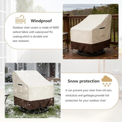 Patio Chair Covers 2 Pack, 33W x 35D x 38.5H inches, 600D Heavy Duty Waterproof Outdoor Furniture Cover, Patio Furniture Covers for Lawn/Garden Chiars, Beige & Brown