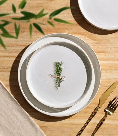 TheTerra Ceramic Dinnerware Sets for 4, 12 Pieces Porcelain Lightweight Plates and Bowls Sets, Scratch Resistant Dish Set, Oven & Microwave & Dishwasher Safe,Reactive White