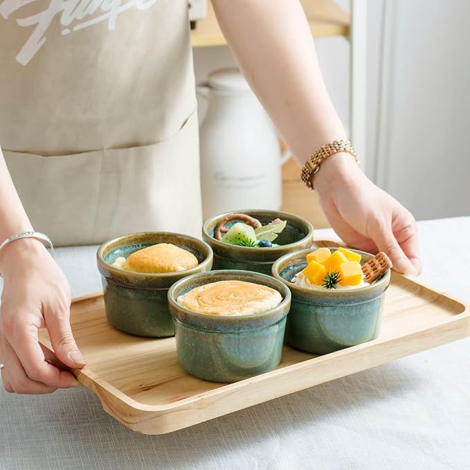 8 oz Ceramic Ramekins Set of 4, Individual Baking Cups | Reactive Glaze, Oven Safe, Ideal for Creme Brulee, Souffle, Custards, Dips & Appetizers