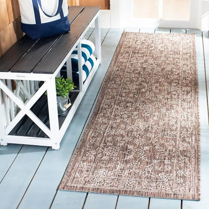 SAFAVIEH Washable Rug Outdoor Courtyard Collection - 2'3" x 8' Runner, Brown & Ivory, Non-Shedding & Easy Cleaning, Ideal for Patio, Entryway, Mudroom, Hallway, Kitchen (CY8680-36321)
