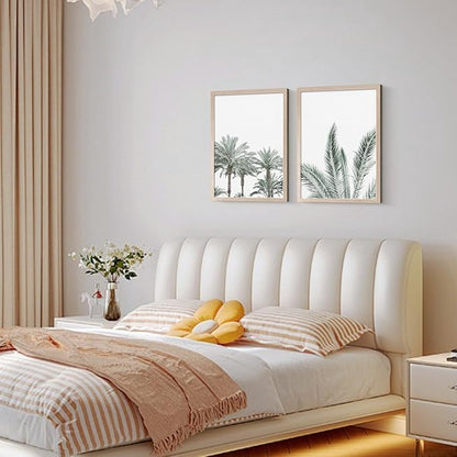 Framed Vintage Canvas Wall Art Palm Tree Leaves Poster Picture Modern Countryside Painting Nature Scenery Contemporary Home Print Living Room Gallery Office Ready to Hang 12x16 Inch x2