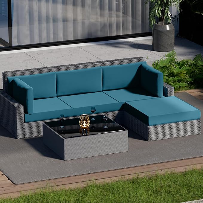 9 Piece Outdoor Patio Waterproof Cushion Covers, Fits 4-Seat Wicker Rattan Sectional Couch Chair Furniture Cover Replacement Set - Fade-Resistant Patio Cushion Covers with Zipper