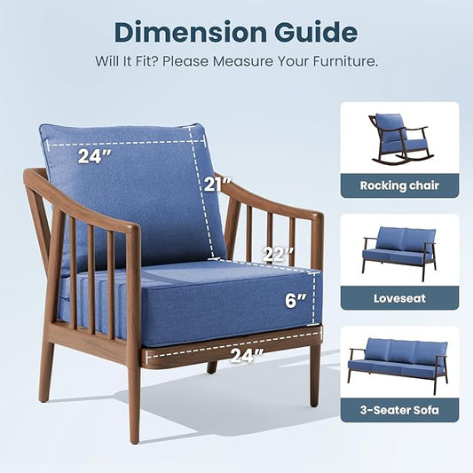 Outdoor Chair Cushions, 6 Inch Thick Patio Seat & Back Cushions Set with Removable Cover, Waterproof Patio Cushions for Outdoor Furniture, 22 x 24 Inch, Navy Blue 2-Set
