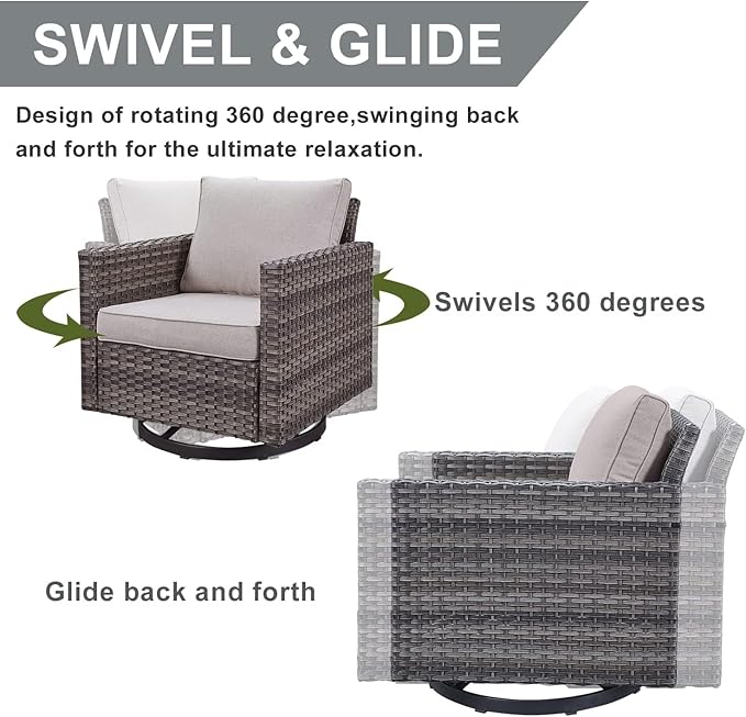 HUMMUH 7 Piece Patio Furniture Set with Fire Pit Table 41in 55,000 BTU,Wicker Outdoor Conversation Sets - Outdoor Swivel Rocker Chairs Patio Sofa for Porch,Garden,Backyard