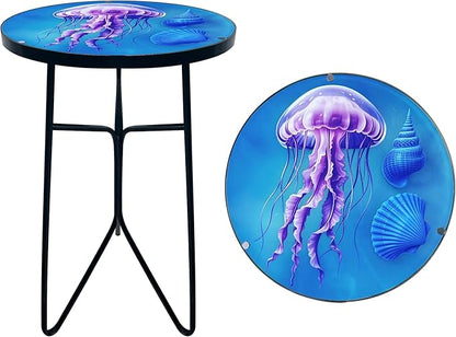 Folding Outdoor Side Tea Table,Jellyfish and Conch Small Accent Tables, Plant Tables Indoor,Garden or Living Room Decor Afternoon Tea Dinner Table, Simple Assembly Cast Iron Plant Stand