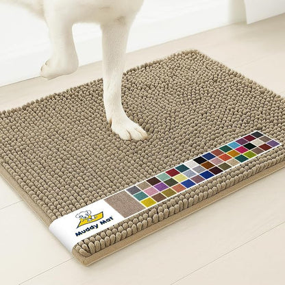 Muddy Mat® | Super Water Absorbent Door Mat Indoor, Microfiber Quick Dry Chenille Entryway Rug, Slip Resistant Front Door Mat, Indoor Mats for Entryway, Machine Washable Pet Rug, Taupe 26" x 42"