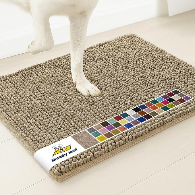 Muddy Mat® | Super Water Absorbent Door Mat Indoor, Microfiber Quick Dry Chenille Entryway Rug, Slip Resistant Front Door Mat, Indoor Mats for Entryway, Machine Washable Pet Rug, Taupe 20" x 48"