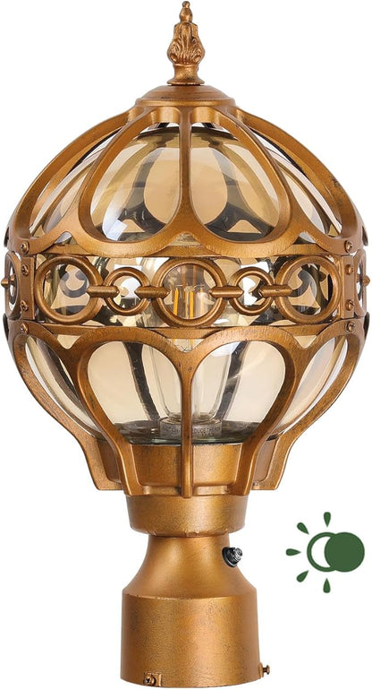 Dusk to Dawn Globe Outdoor Post Light for Lawn Patio Yard Driveway, Brass Sphere Outside Lamp Post Light, Pier Mount Post Lantern Lighting Fixtures, Soccer Ball Exterior Pole Post Light(1 Pack)