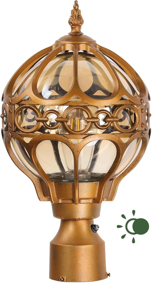 Dusk to Dawn Globe Outdoor Post Light for Lawn Patio Yard Driveway, Brass Sphere Outside Lamp Post Light, Pier Mount Post Lantern Lighting Fixtures, Soccer Ball Exterior Pole Post Light(1 Pack)