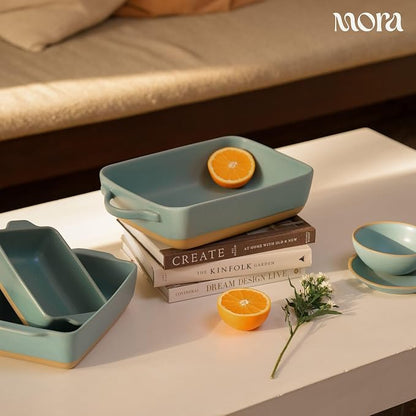 Mora Ceramic Baking Dish with Handles For Casserole, Lasagna, Gratin, Broiling, Roasting, and Baking. Large 9x13 in Pan, Extra Deep - Porcelain Serving Bakeware from Oven to Table. Freezer Safe - Iris