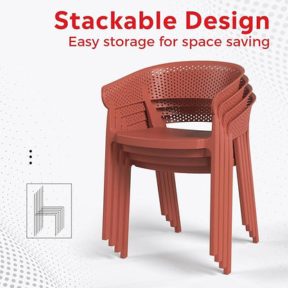 Costaelm Table Chairs Set of 4, HDPE Patio Square Dining Table and Stackable Chairs, Outdoor Small Patio Furniture Set All Weather for Backyard Porch Poolside, Red