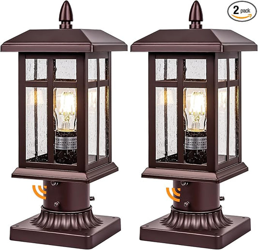 Bronze Post Lights Dusk to Dawn 2 Packs, Outdoor Post Mount Outdoor Light Fixtures, Bronze Patio Pole for Lights Waterproof, Exterior Lamp Post Light Fixture for Path Garden Yard Patio