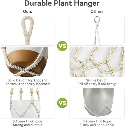 USLAI Macrame Plant Hanger Indoor Outdoor, Fits 4 to 15 Inch Pots, Strong Hanging Planter Holder, Boho Home Decor, 35 Inch, Ivory (POTS NOT Included)