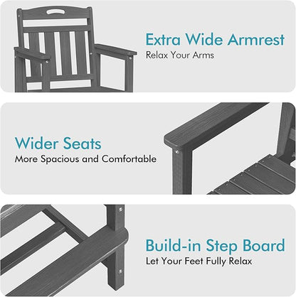Ciokea Oversized Tall Bar Chairs Set of 2, HDPE Adirondack Outdoor Bar Chairs with Footrest, All-Weather Barstools with High Back for Balcony, Bistro, Porch, Deck, Pool, Backyard, Grey