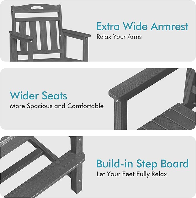 Ciokea Tall Adirondack Chair, HDPE Oversize Bar Chair with Footrest, All-Weather Outdoor Barstools with Back for Balcony, Bistro, Porch, Deck, Pool, Backyard, Grey