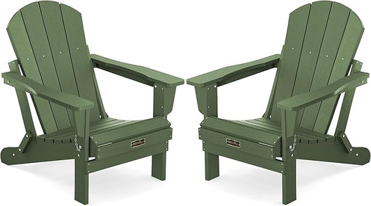SERWALL Foldable Adirondack Chair Set of 2 for Patio Garden Outdoors Fire Pit Chairs-Avocadogreen