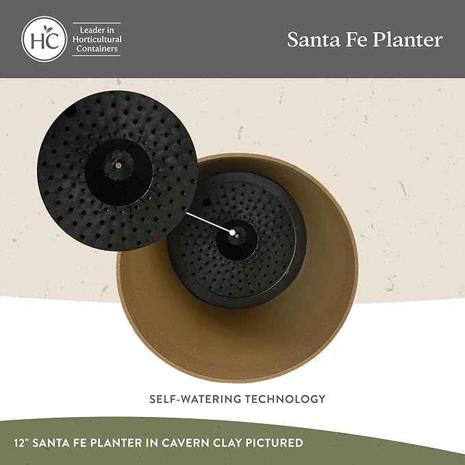 The HC Companies Santa Fe Round Self-Watering Pot - Lightweight Plastic Planter for Herbs & More - Durable Plant Pots for Indoor Plants & Outdoor Plants (16" Black Sand, Pack of 2)