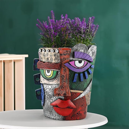 Picasso Brutalist Abstract Beauty Face Flower Pot Acolorful Art Face Vase Head Planter Unique Indoor and Outdoor Potted Plant Container for Home Decor (Serious)