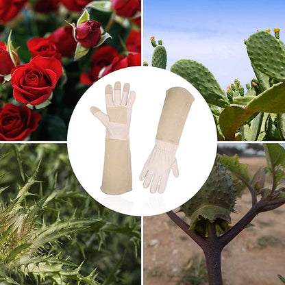 HLDD HANDLANDY Long Gardening Gloves for Women Men - Leather Rose Pruning Gloves Thorn Proof - Breathable Working Glove