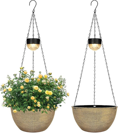 2 Packs Hanging Planters Basket for Outdoor Plants, Solar Powered Self –  LuxaLeaf