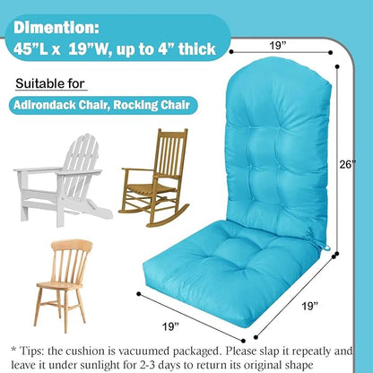 Adirondack Chair Cushion, Waterproof Outdoor Seat Cushions for Patio Furniture, Thick High Back Replacement Pad for Porch Lawn Wicker Dining Desk Chair, Rocking Chair Cushion, Teal
